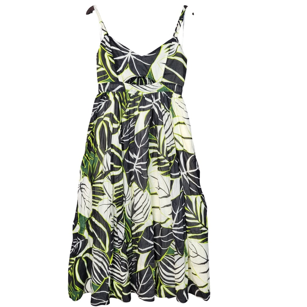 Joie MMX-SR151 Botanical Leaf Print Cotton Maxi Dress Black Lime Green Womens‎ 8
